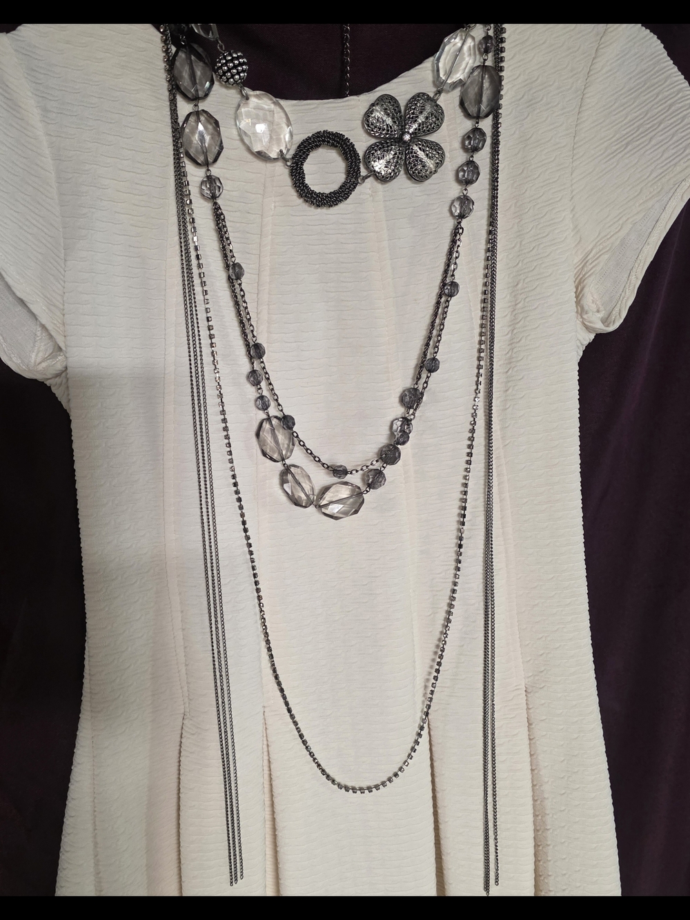 Set of 3 smoky quartz vibe and beads gun metal silver necklaces. Simply Vera
